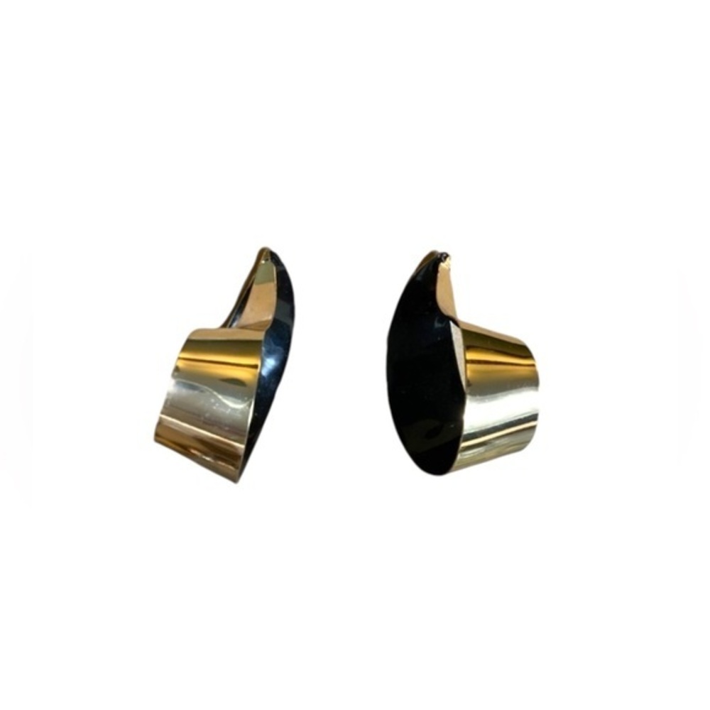 Vintage pierced‎  gold tone metal Abstract Hoop statement earrings